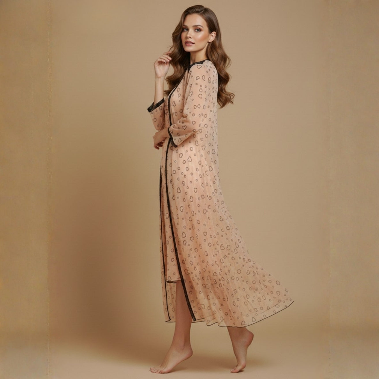 Peach Printed Night Gown Set