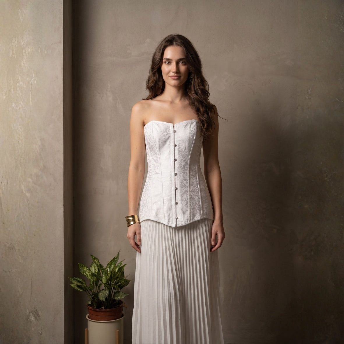 Women Satin Shapewear Corset with Back Chord Fastening