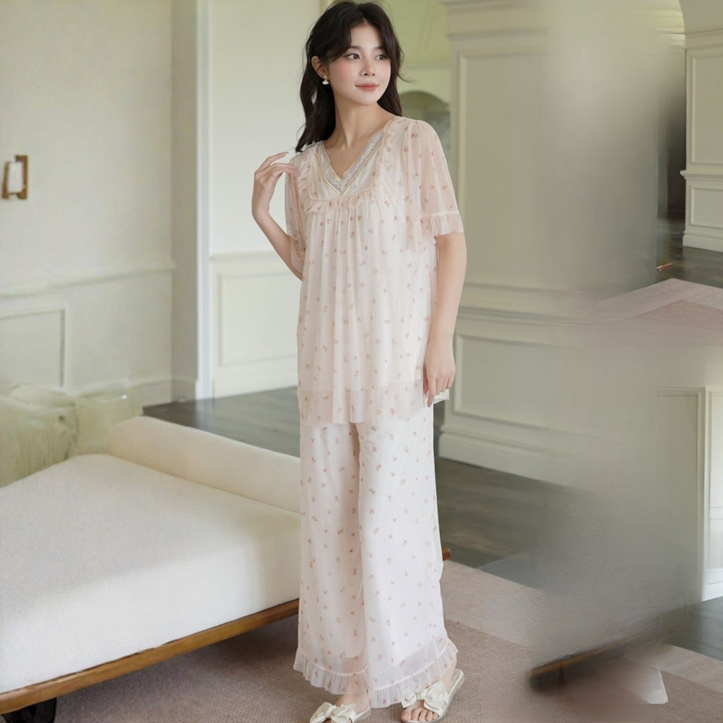 Pink Printed Net Night Suit