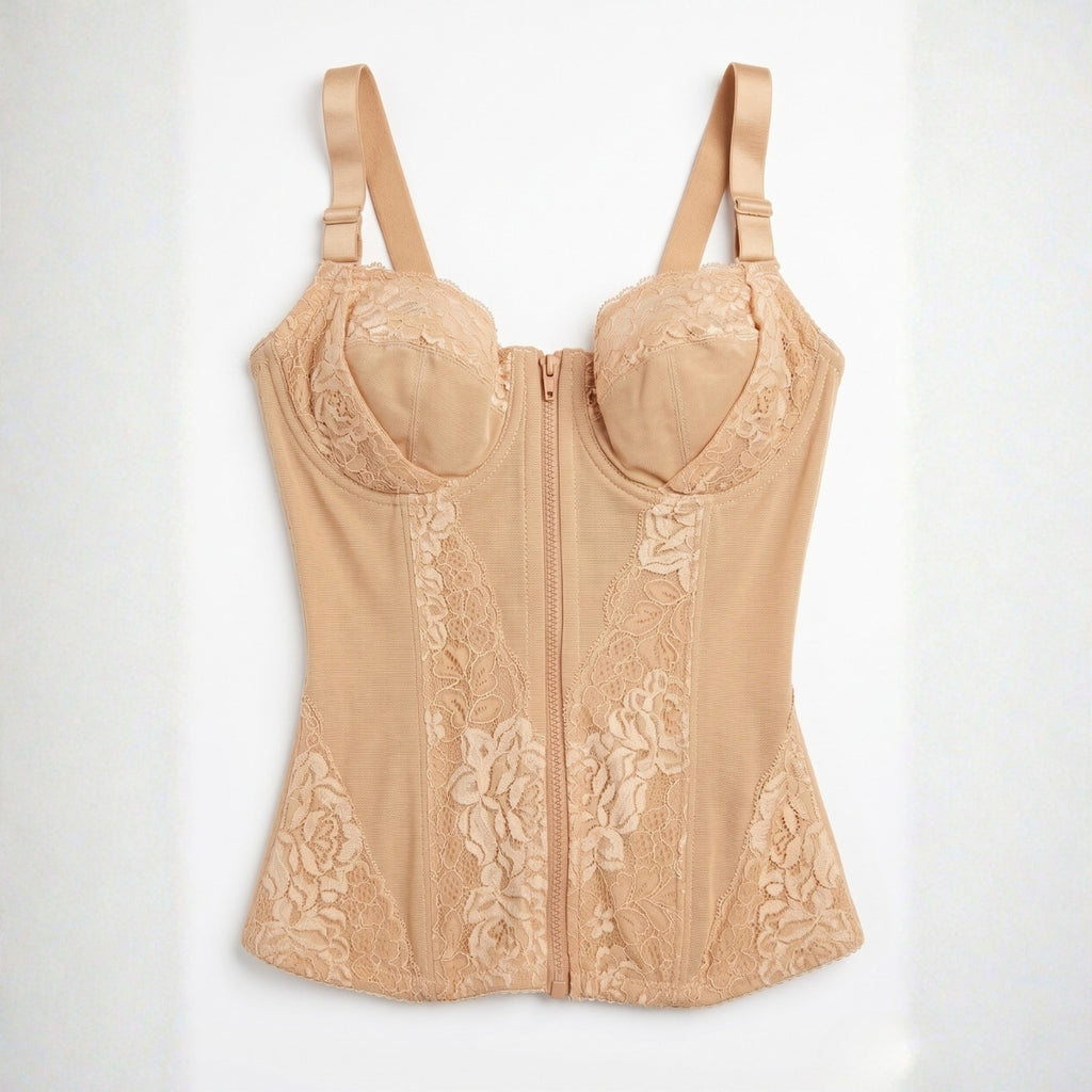Long Torso Zipper Corset Bra Shaper - Skin Tone