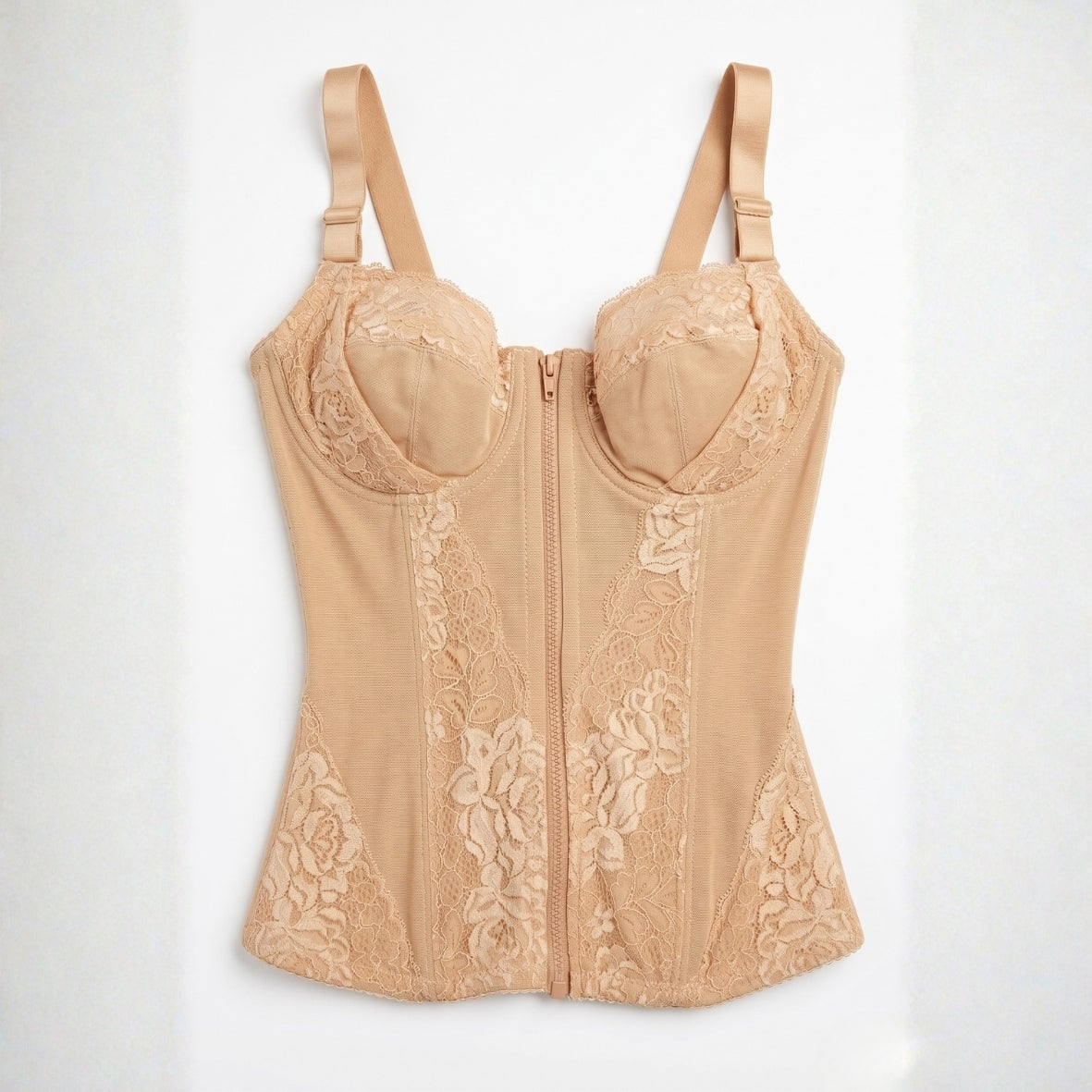 Long Torso Zipper Corset Bra Shaper - Skin Tone