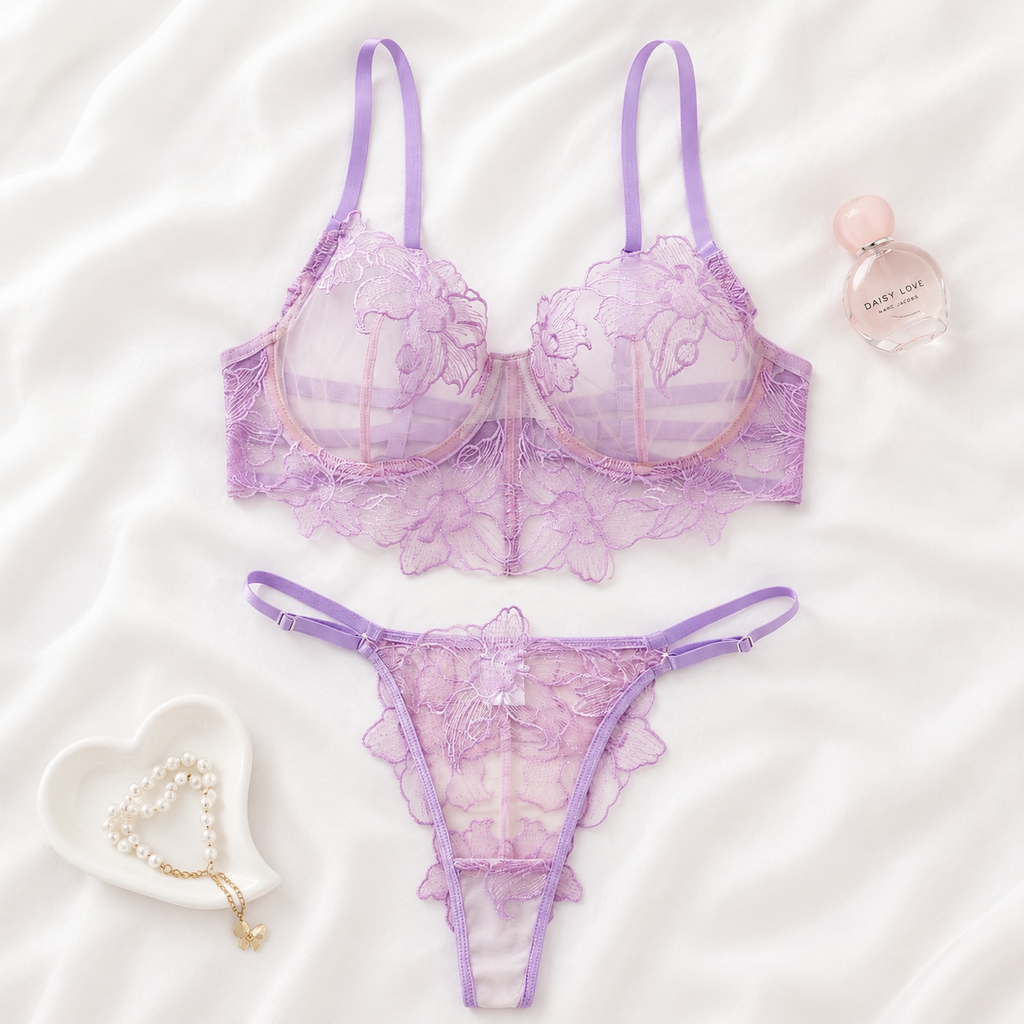 Purple Fancy Underwired Bra Set