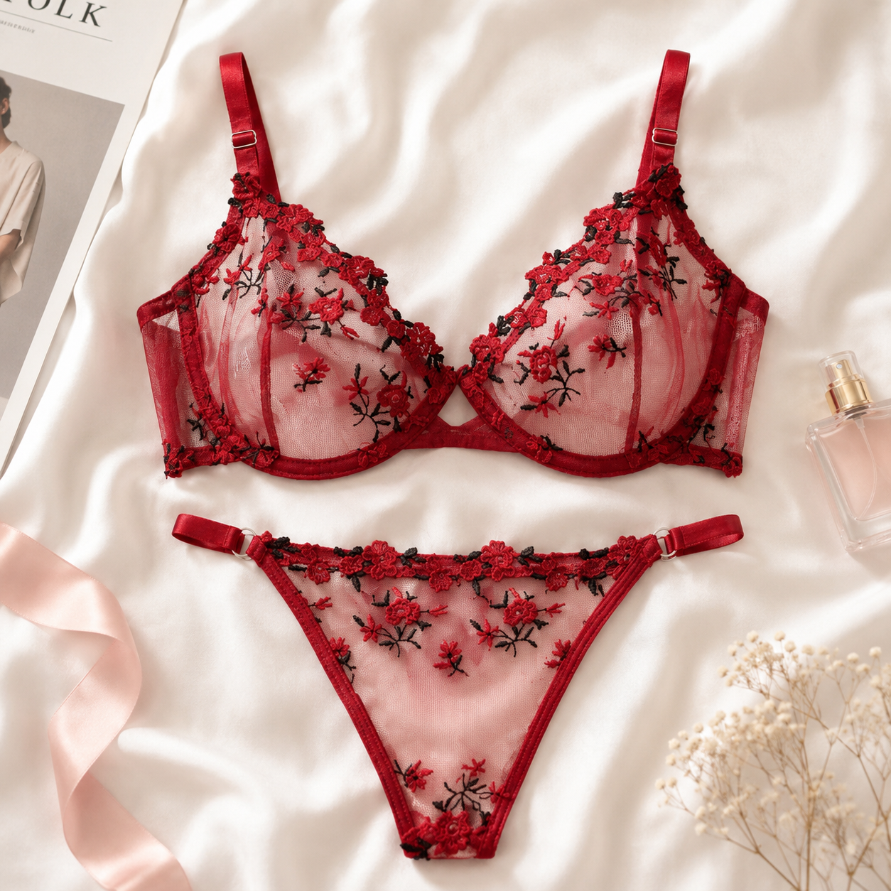 Maroon Fancy Underwired Bra Set