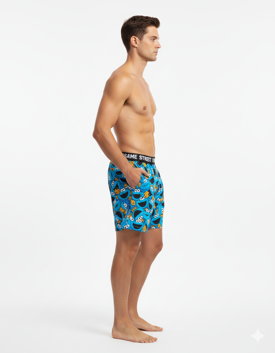 Men’s Sesame Street Quirky Print Knitted Modal Boxers – Blue