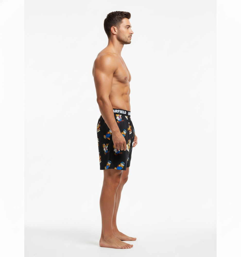 Men’s Garfield Quirky Print Knitted Modal Boxers – Black