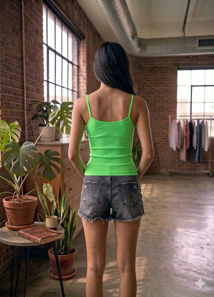Fluorescent Green Ribbed Camisole Style Body Shape