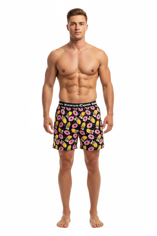 Men Black 'DONUT & SIMPSON' Cartoon Boxer