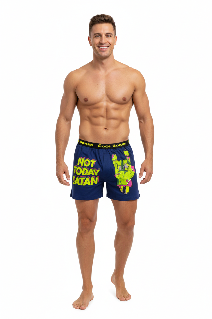 Men "NOT TODAY SATAN" Cartoon Boxer