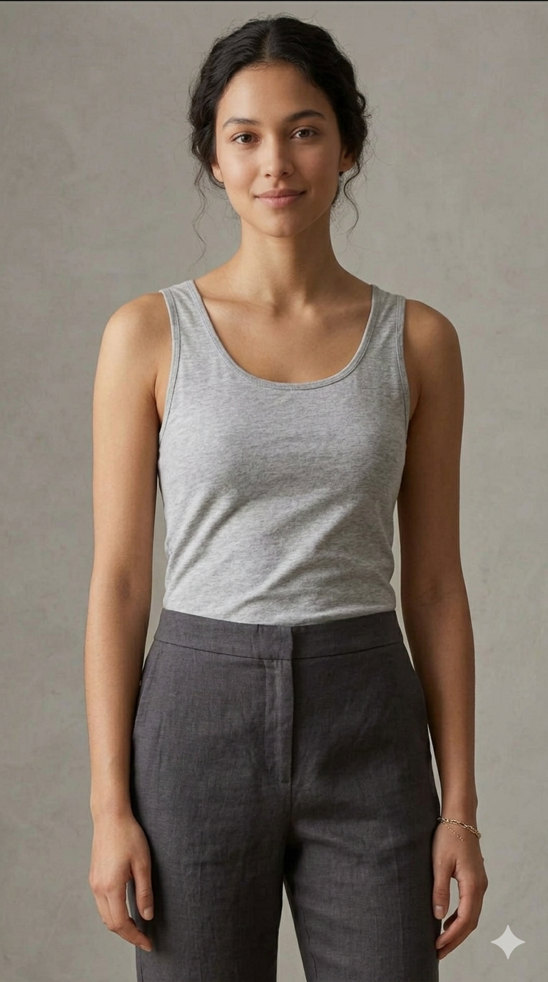 Grey Broad Strap Hosiery Inner Tank Top
