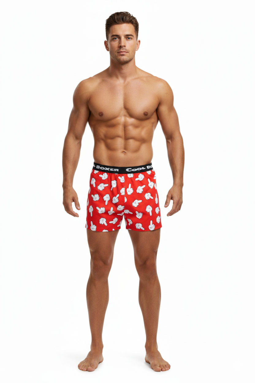 Men Red "MIDDLE FINGER" Cartoon Boxer