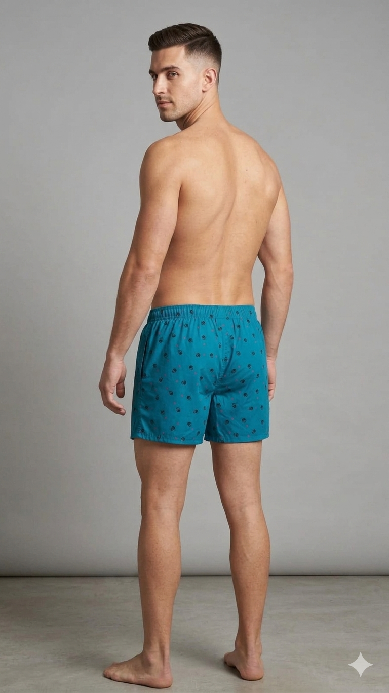 Teal Green Skull Print Cotton Boxer Shorts