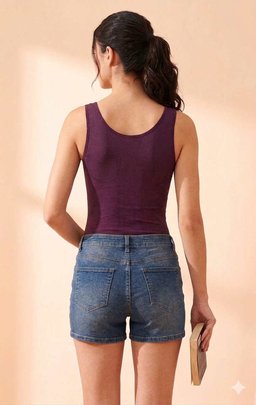Wine Ribbed Round-Neck Camisole Top