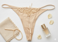 Nude Lace Bow Thong