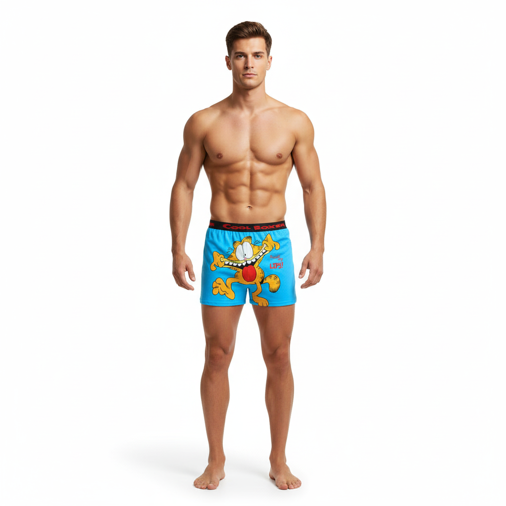 Men Blue "GARFIELD - RECOD MY LIPS" Cartoon Boxer