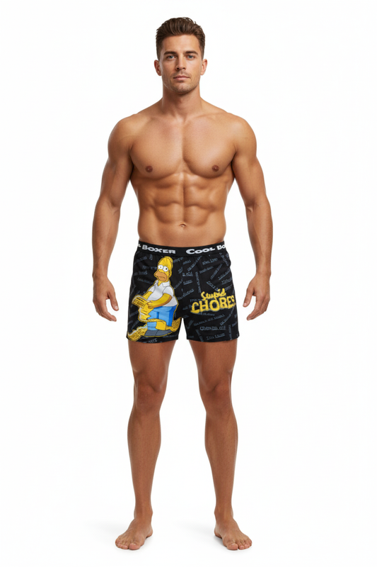 Men Black " SIMPSON STUPID CHORES" Cartoon Boxer