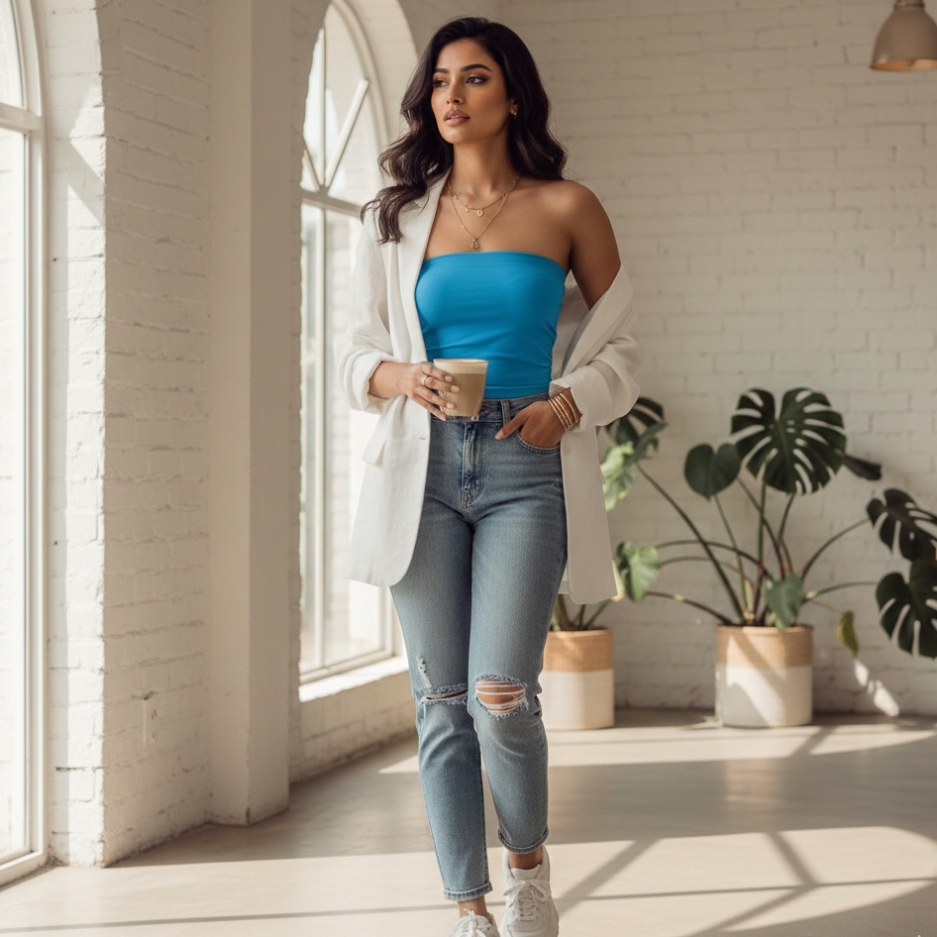 Women Non-Padded Cotton Spandex Tube Top - Skin