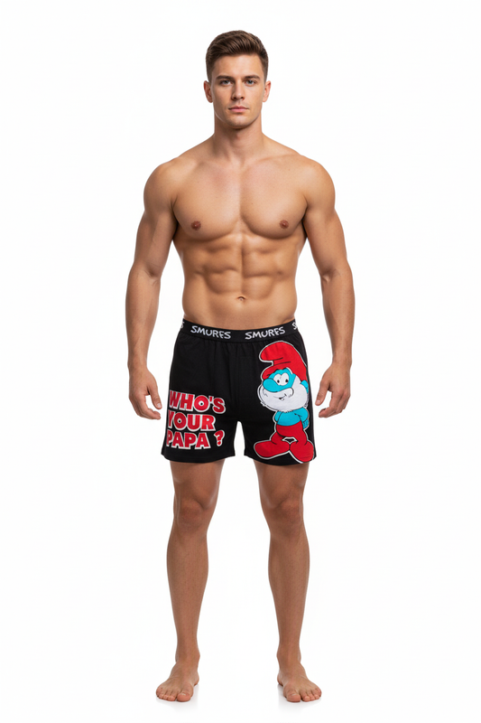 Men Black WHO'S YOUR PAPA ? Smurfs Cartoon Boxer