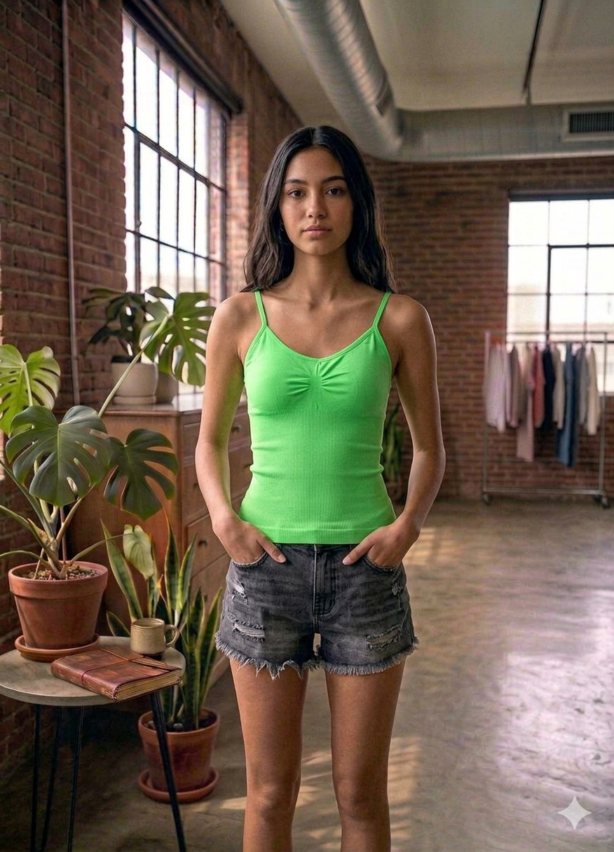 Fluorescent Green Ribbed Camisole Style Body Shape