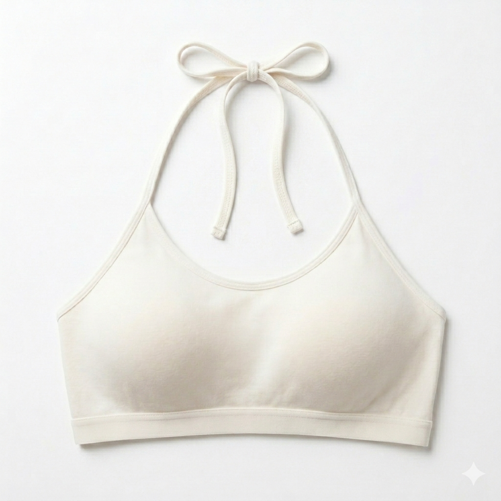 Beginner’s Halter Neck Wire-free Combed Cotton Bra - Off White