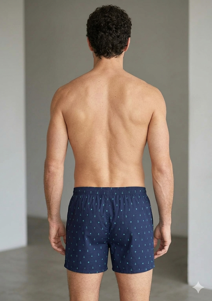 Navy Blue Cotton Boxer Shorts for Men
