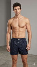 Navy Blue Feather Print Cotton Boxer