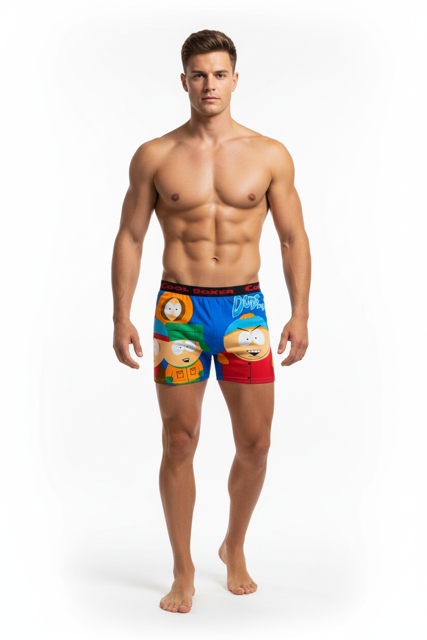 Men Blue "DUDE" Face Print Cartoon Boxer