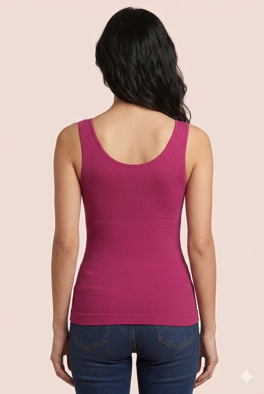 Magenta Ribbed Round-Neck Camisole Top