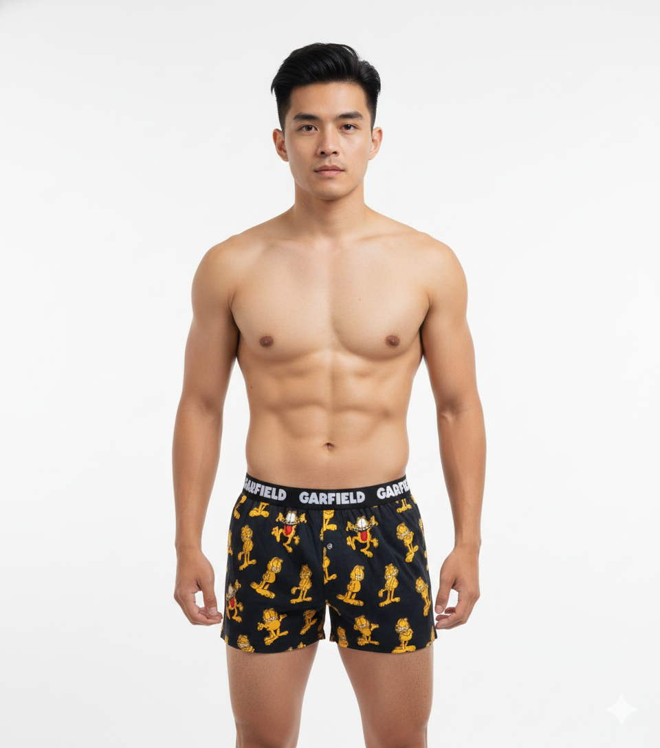Men's Garfield Print Knitted Modal Lounge Boxer Shorts