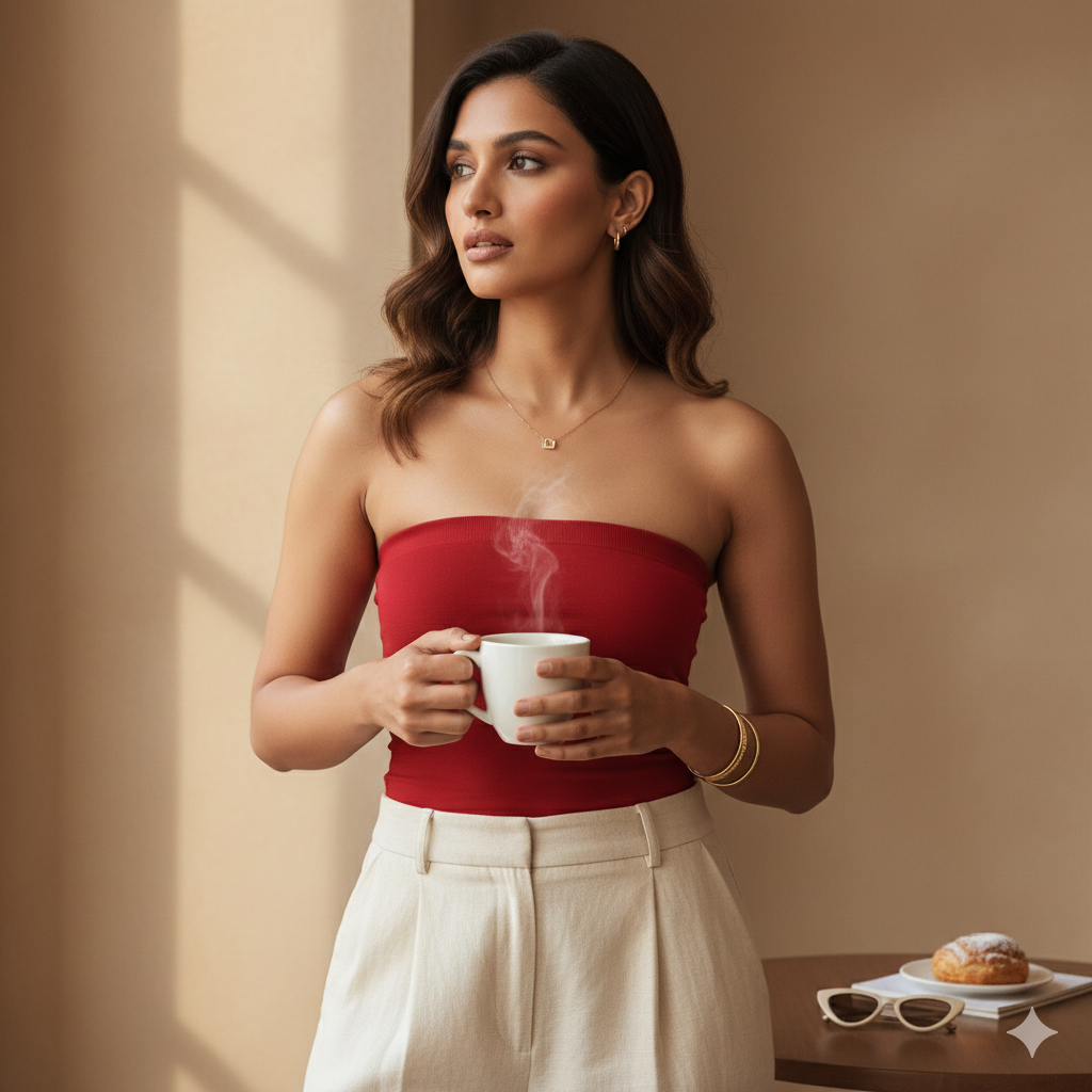 Women Non-Padded Cotton Spandex Tube Top - Red