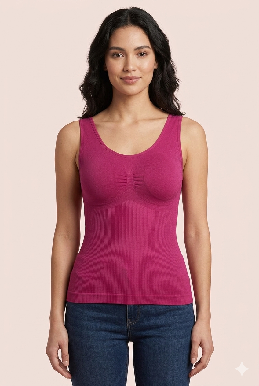 Magenta Ribbed Round-Neck Camisole Top