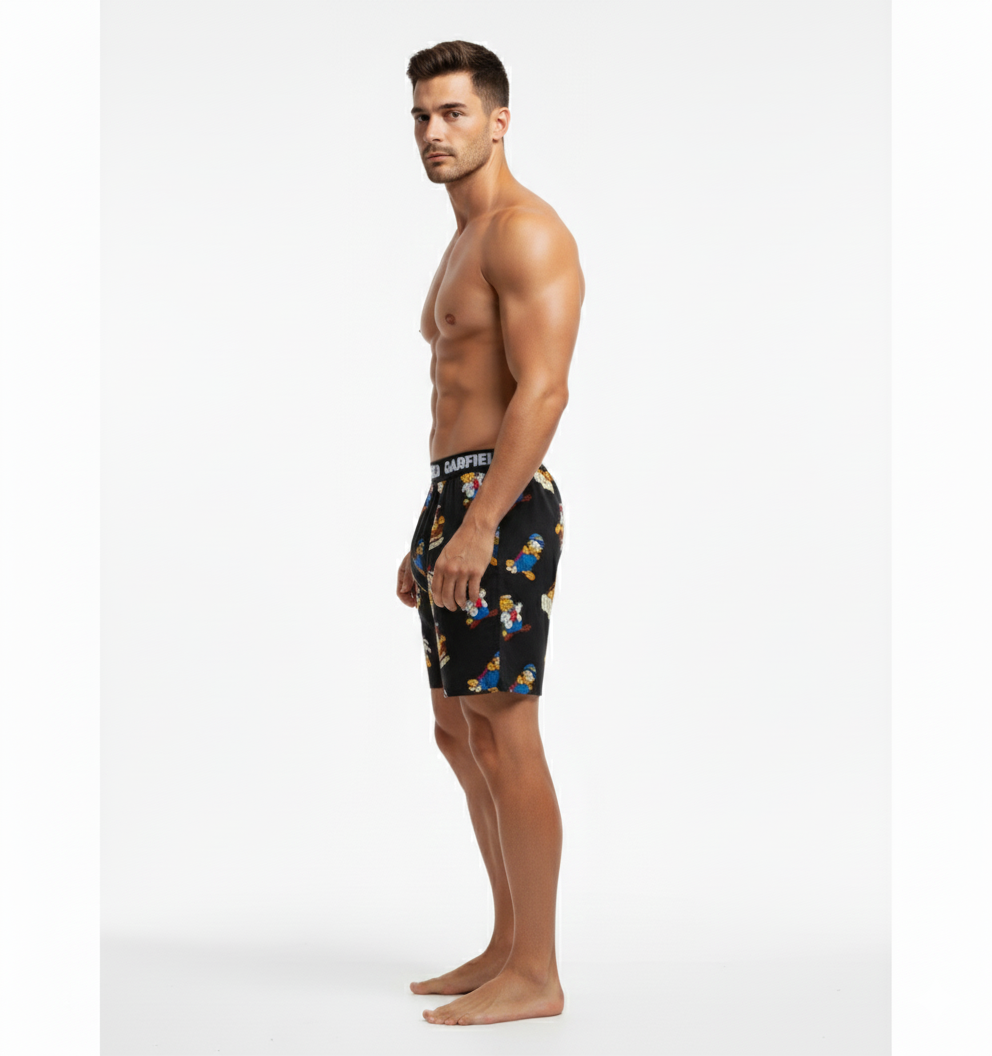 Men’s Garfield Quirky Print Knitted Modal Boxers – Black
