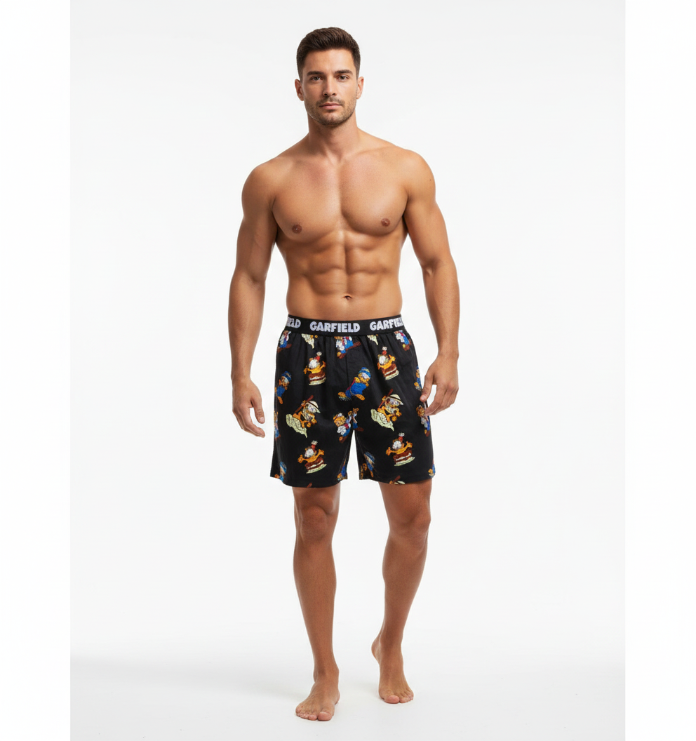 Men’s Garfield Quirky Print Knitted Modal Boxers – Black