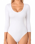 White Double-Lined Scoop Neck 3/4th Sleeve Bodysuit