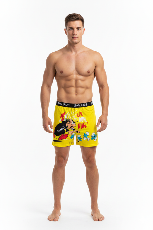 Men Yellow 'SMURFS' Cartoon Boxer