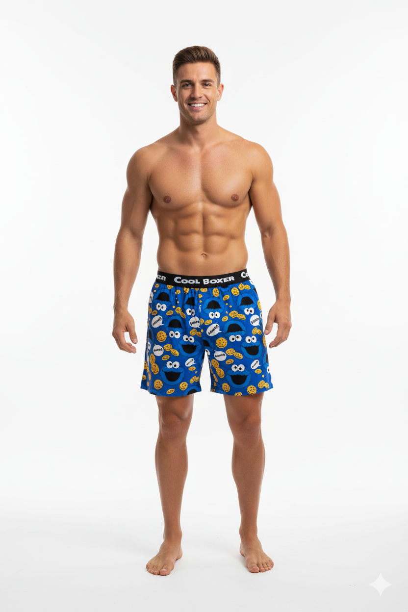 Men "BLUE YUMMY FACE" Cartoon Boxer