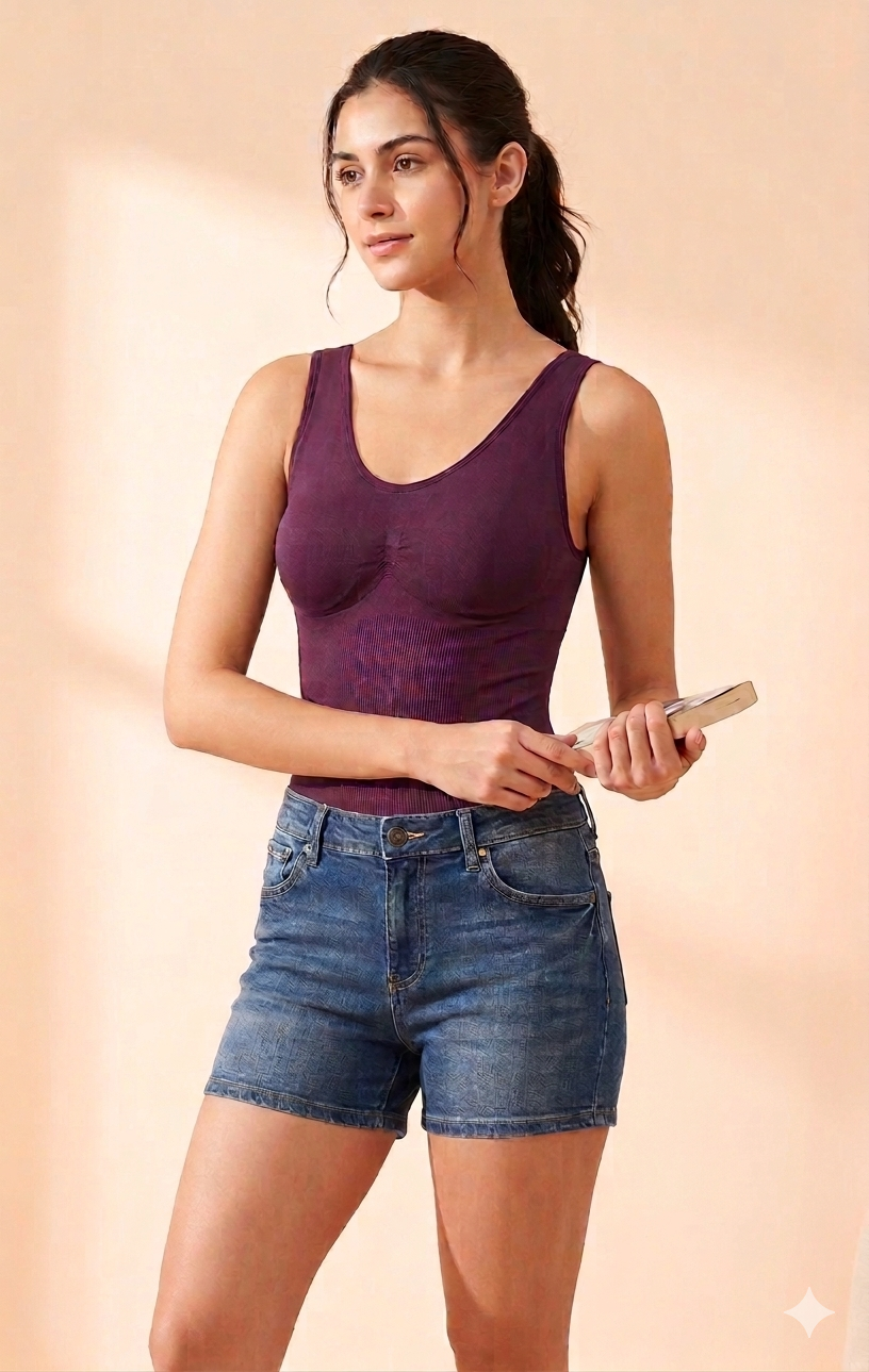 Wine Ribbed Round-Neck Camisole Top