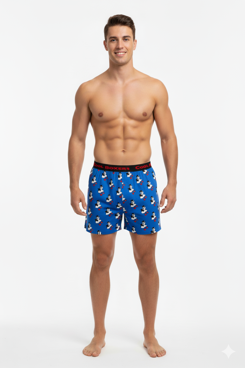 Men Blue 'CAT & CHICKEN' Cartoon Boxer