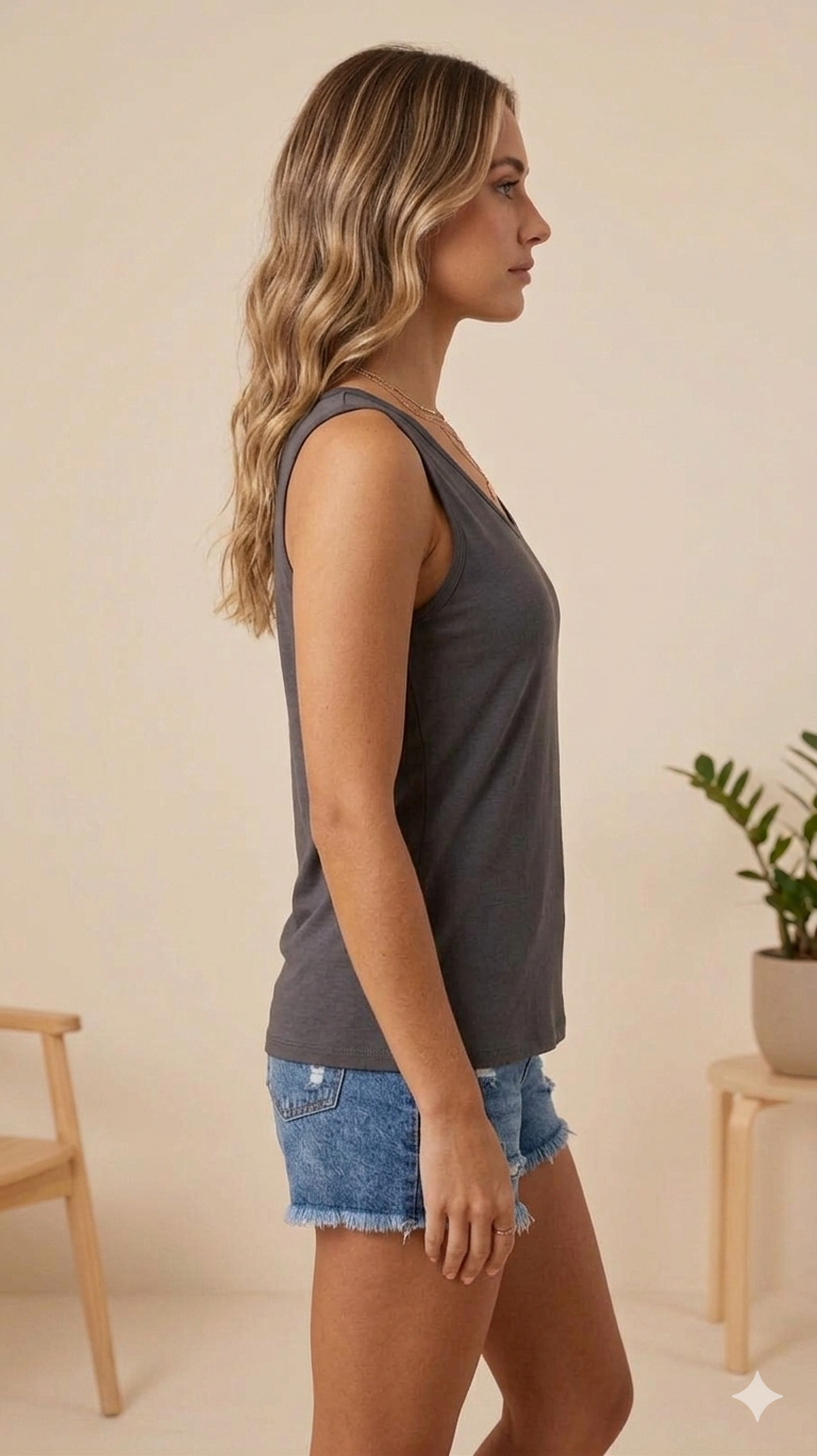 Grey Broad Strap Modal Inner Tank Top