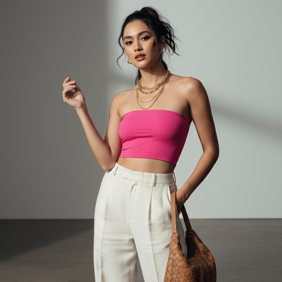 Women Non-Padded Cotton Spandex Tube Top - Pink