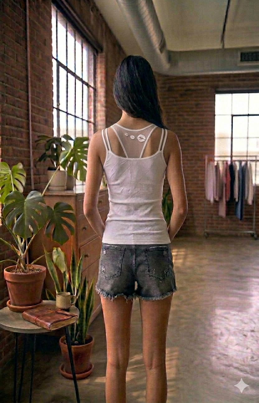 White Ribbed Double Strap Camisole