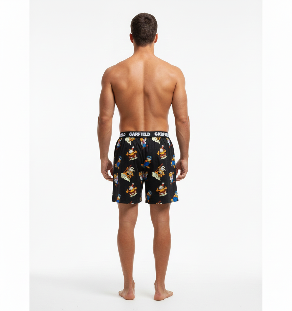 Men’s Garfield Quirky Print Knitted Modal Boxers – Black