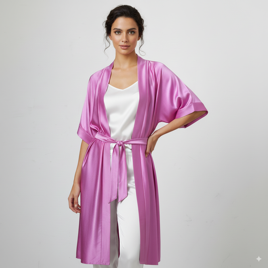 Woman Pink Satin Robe
