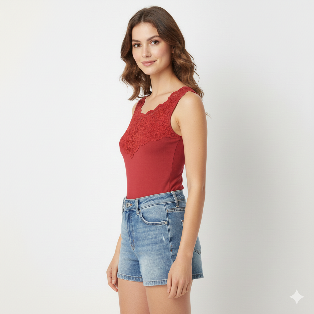 Women Broad Strap Slip With Front Lace By La Lingerie