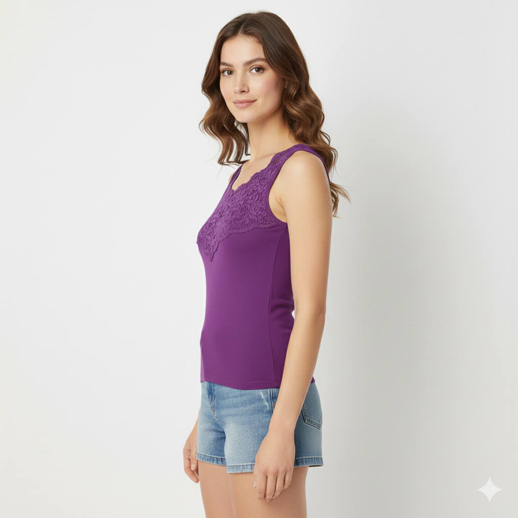 Women Broad Strap Slip With Front Lace By La Lingerie