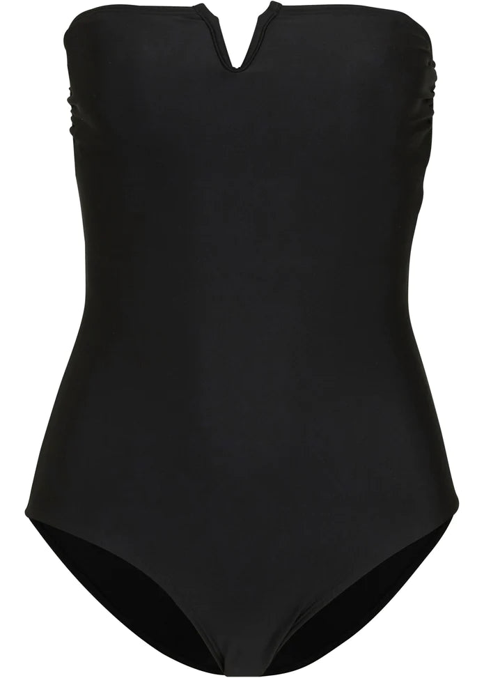 Women Plain Black V-Cut Swimming Costume