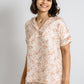 SERENE ELEGANCE: BEIGE FLORAL PRINT SATIN NIGHT SUIT WITH SHORT PANTS