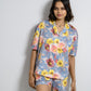 Tropical Elegance: Bright Floral Print Satin Night Suit Set