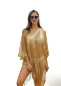 Gold Fringe Net Beach Cover-Up Dress