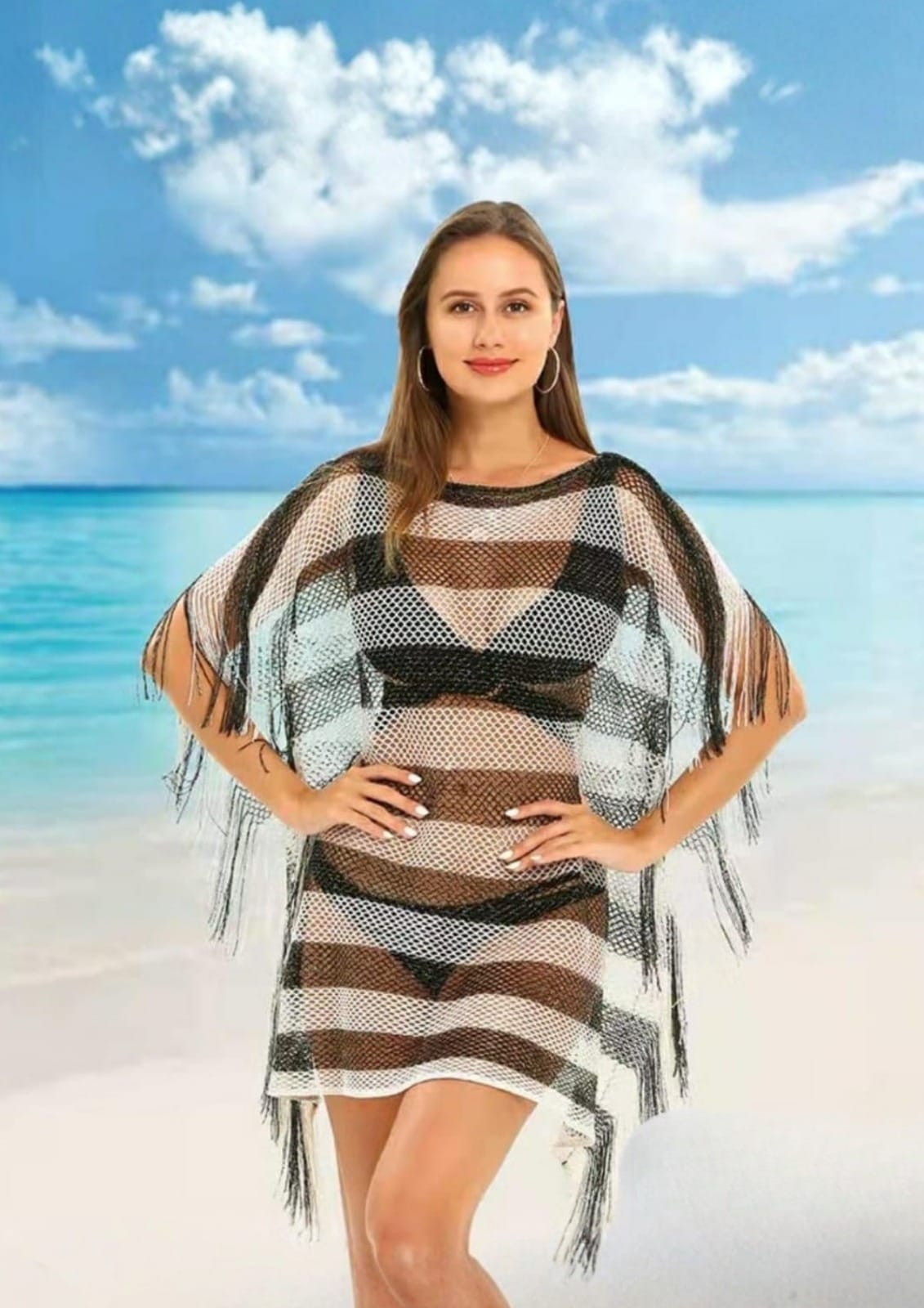 Seabreeze Fringe Net Beach Cover-Up Dress