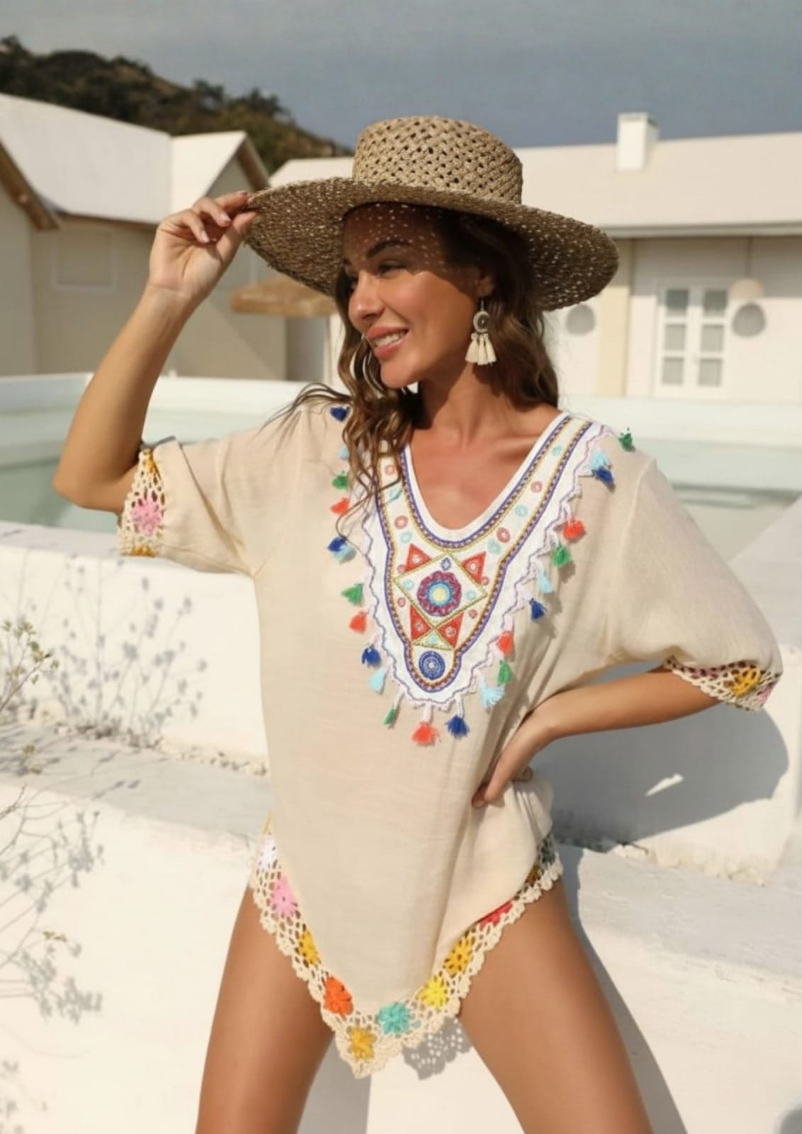 Sandstone Heritage Embroidered Rayon Beach Cover-Up Dress
